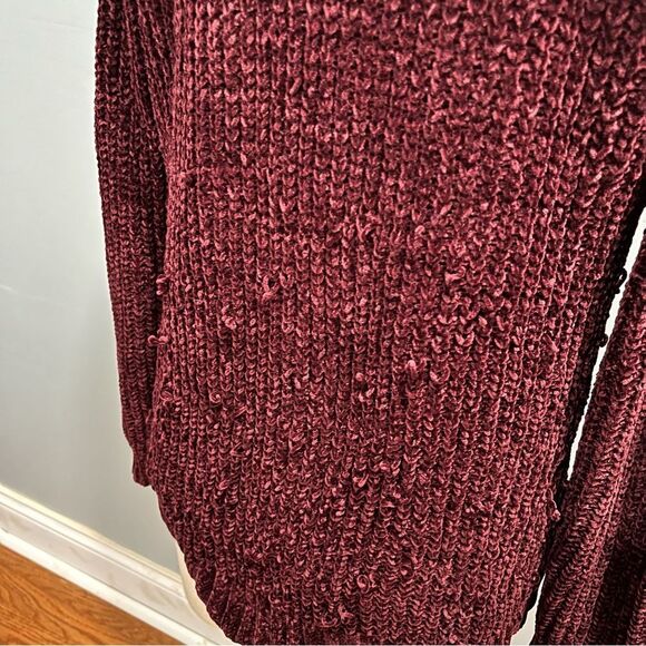 Design Lab Lord & Taylor Burgundy Chunky Knit Cold Shoulder Sweater Size XS - Picture 7 of 7